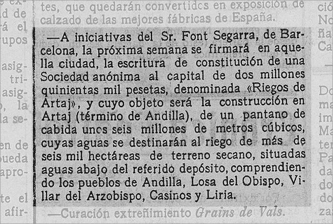 Reseña Pantano de Artaj en Las provincias