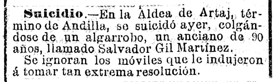 detalle suceso del suicio en la correspondencia de 23-07-1908