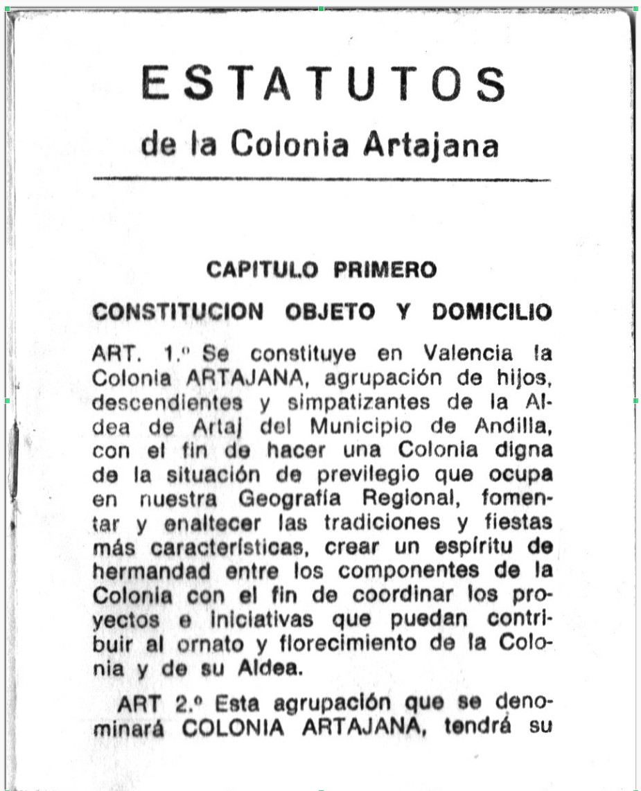 Estatutos Colonia Artajana de 1966